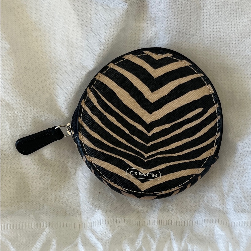 Coach Black and Tan Striped Coin Pouch
